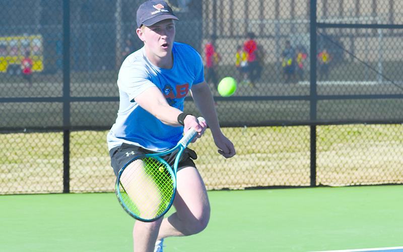 Habersham Central’s Lije Smith is 13-0 this season as the Raiders’ No. 1 singles player. LANG STOREY/Staff