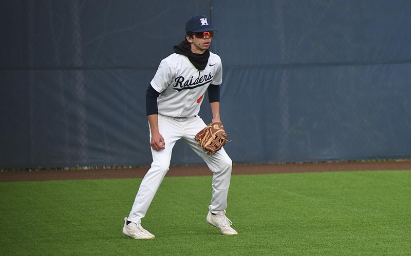 Habersham Central’s Kreed Barrett sets himself in left field preparing for the next pitch. LANG STOREY/Staff