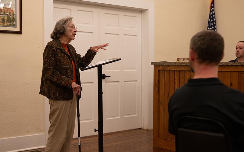 Sue Payne Smith, former postmaster and Mt. Airy historian, thanked Mayor Ray McAllister and council for naming Sue Payne Smith Day in honor of her dedication to the town. ZACH TAYLOR/Special