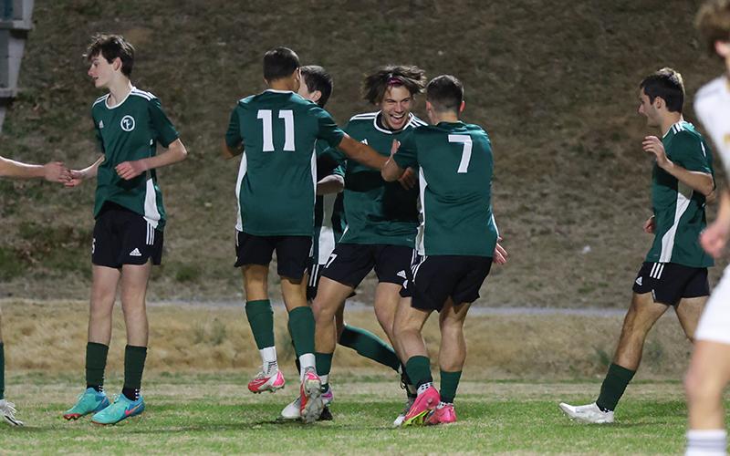 Tallulah Falls’ Kale Borchers celebrates a goal during a match earlier this season. The Indians are back-to-back region champions and will be hunting for more honors in the state playoffs. AUSTIN POFFENBERGER/Special
