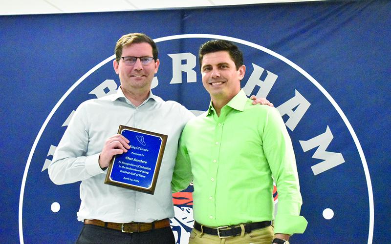 Chet Sanders (left) got a surprise visit from his brother Jamie for the ceremony. MATTHEW OSBORNE/Staff