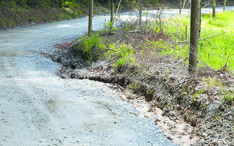 Erosion is taking a toll on the Ivy Mountain Connector Road north of Clarkesville. Residents came to Monday’s Board of Commissioners with different views on how to address the problem. ZACH TAYLOR/Special