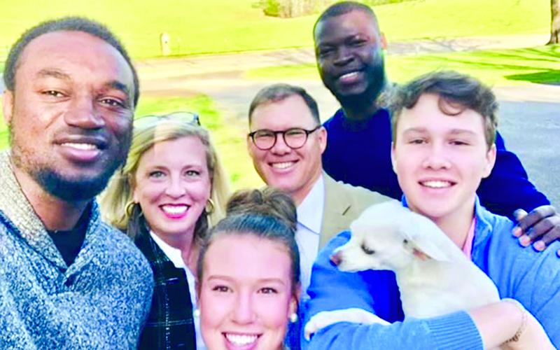 The Hall family gathers at Father’s Day, including (from left) Enocka Franky, Ivy Hall, Brinson Hall (front), Stacy Hall, Ange Badji (back) and Lincoln Hall with Barbara Bush. SUBMITTED