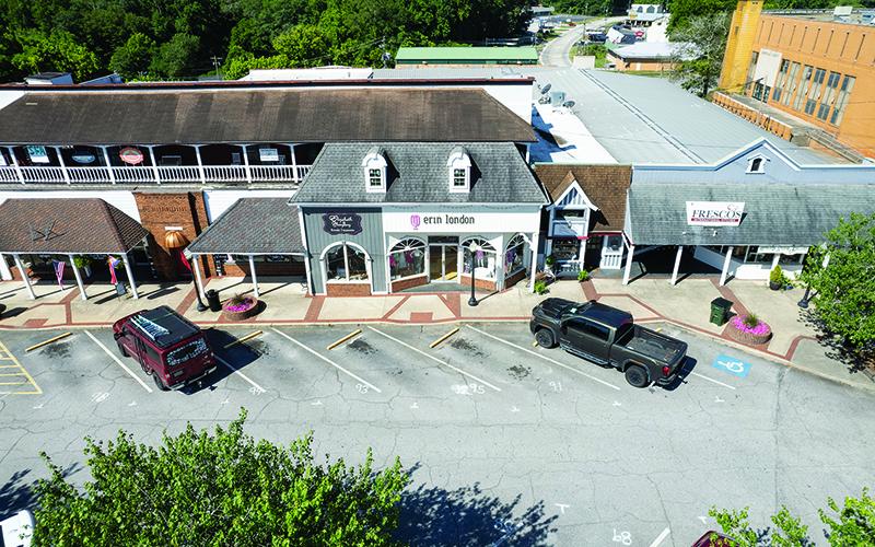 An overhead shot of downtown Clarkesville is shown Thursday. This block of downtown was sold for $3.6 million to an Alpharetta developer. ZACH TAYLOR/Special
