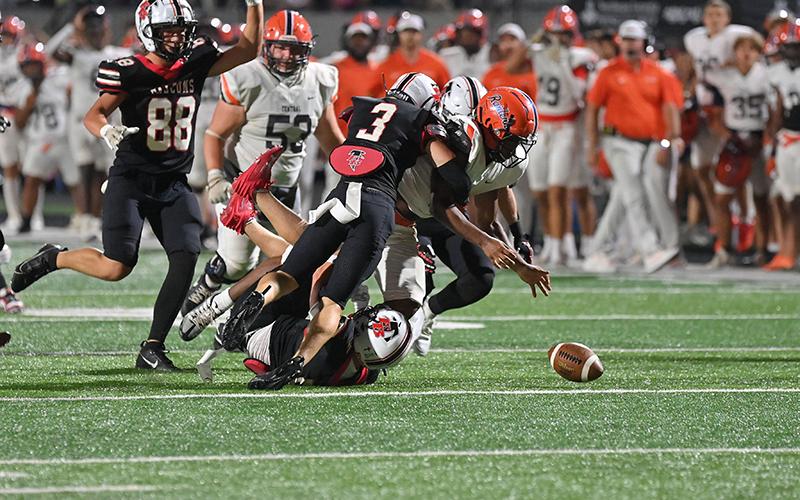 The Raiders had a tough time hanging on to the ball at Flowery Branch. TOM ASKEW/Special
