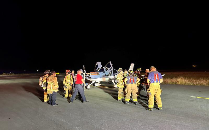 Emergency personnel from Habersham County, Cornelia, and Baldwin discuss their response to Thursday night’s emergency landing. SUBMITTED