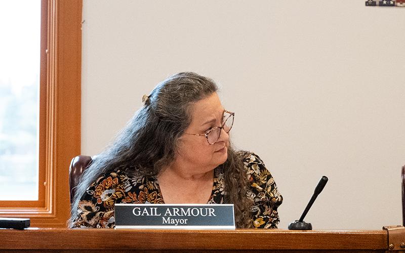 Mayor Gail Armour looks to her left toward James Turner and Eddie Palmer on a vote to accept bids for the Cedar Creek property. ZACH TAYLOR/Staff
