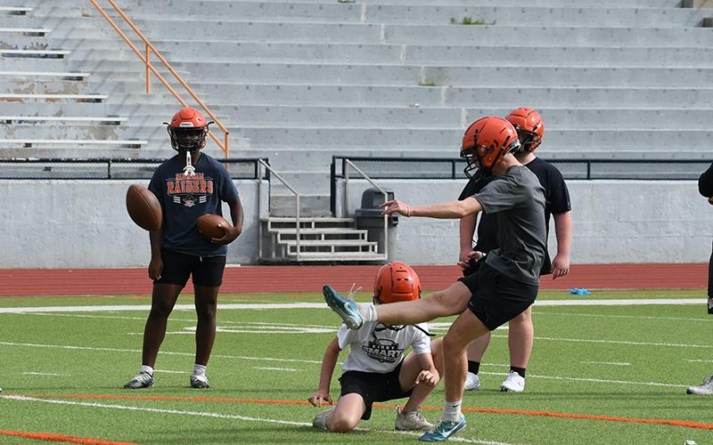 Camden Meads took plenty of PAT reps during practice this summer. LANG STOREY/Staff