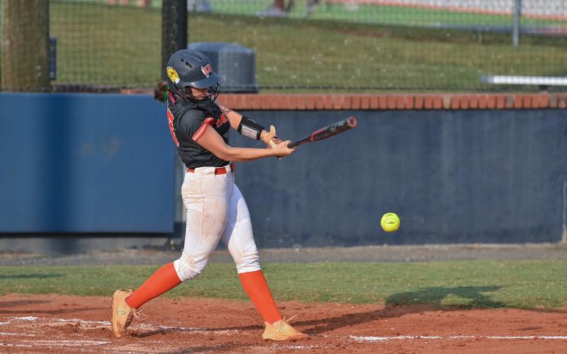 HCHS' Shelby Rinefierd - who added an Emmanuel University decal to the side of her helmet following her commitment to the school last week - smacked 4 hits in the Lady Raiders' win over Winder-Barrow. TOM ASKEW/Special