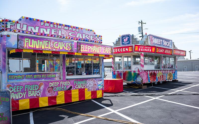 Fair food stands are already set up. Funnel cakes, turkey legs and freshly squeezed lemonade begin today. ZACH TAYLOR/Staff