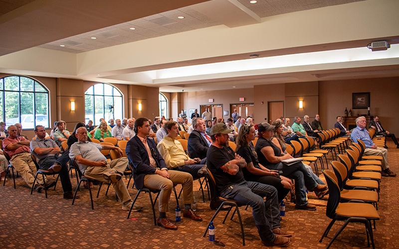 A large crowd came to listen and speak at a Georgia senate study committee meeting on farmland preservation at Habersham EMC. JULIANNE AKERS/Staff