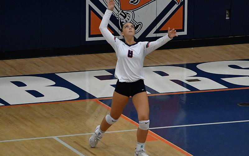 Laci Fitzgerald serves during Habersham’s match against Rabun Gap Tuesday night. LANG STOREY/Staff