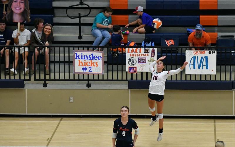 Ava Saxon’s serves have been clutch this season for Habersham. LANG STOREY/Staff