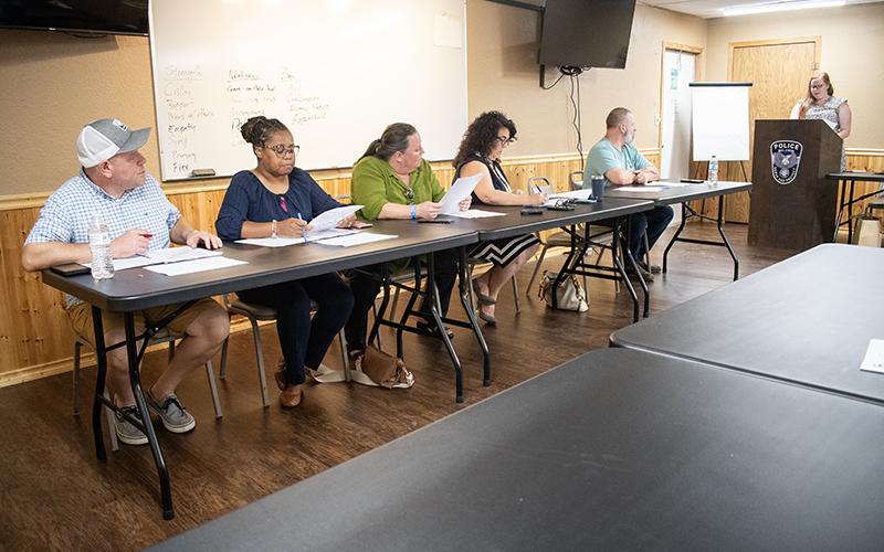 Baldwin City Council met for a work session on Oct. 8. Pictured from left to right are Councilman Erik Keith, Councilwoman Kerri Davis, Councilwoman Alice Venter, Mayor Stephanie Almagno, Councilman Maarten Venter and Chief Administrative Officer Emily Woodmaster. JULIANNE AKERS/Staff