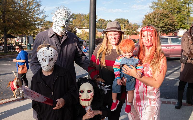 Robby, Kristina, Arielle, TJ, Luke and Matthew Crawford placed third in the Halloween costume contest in Cornelia last year. ZACH TAYLOR/Staff
