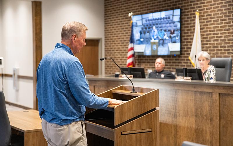 Consultant for the development, Mike Franklin, speaks on the importance of the new townhomes. ZACH TAYLOR/Staff