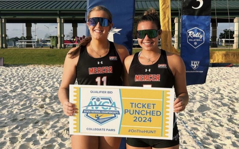 Katy Corbett (left) and partner Liv Diaz punched their ticket to the AVCA National Pairs Championship this month. SUBMITTED