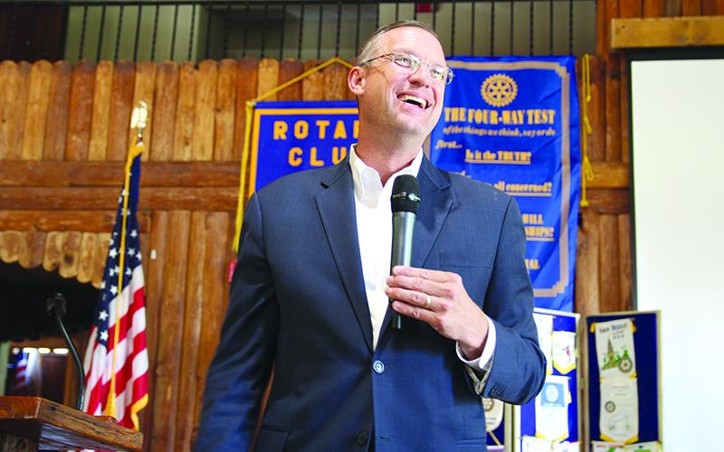 Doug Collins speaks at a Rotary Club of Habersham County meeting in 2019. FILE PHOTO