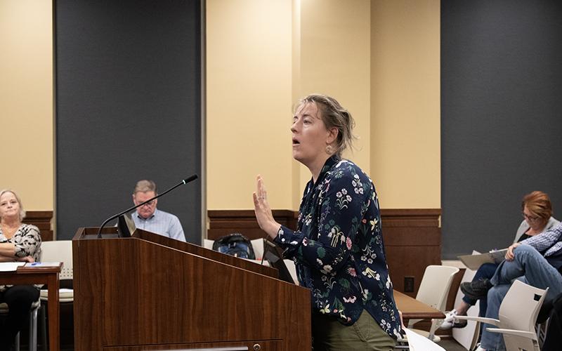 Ceciley Nieh, a local veterinarian, spoke in favor of moving forward with the current animal shelter project. JULIANNE AKERS/Staff