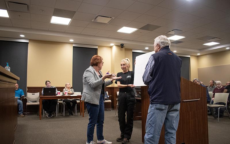 Hazel Cording spoke at Wednesday night’s special called county commission meeting on the animal shelter. JULIANNE AKERS/Staff