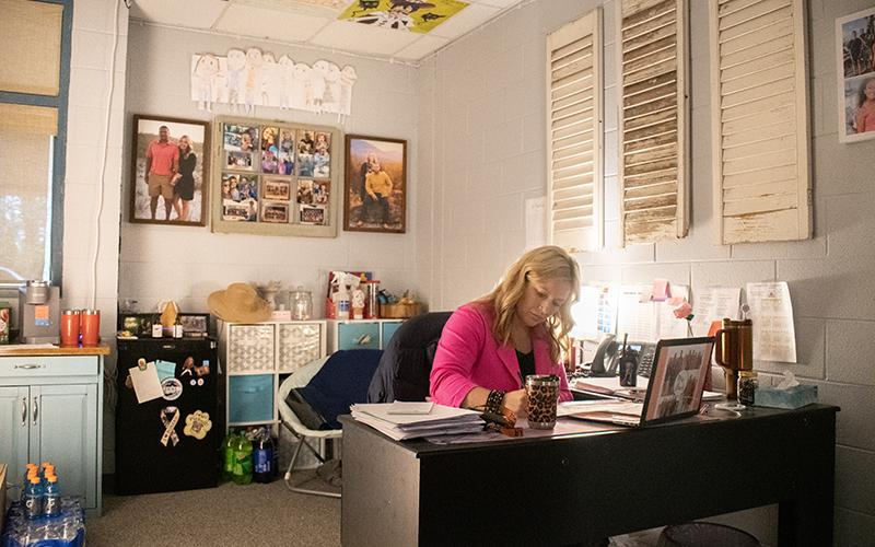 School counselor Mandee Davis sits in her office at South Habersham Middle School. JULIANNE AKERS/Staff