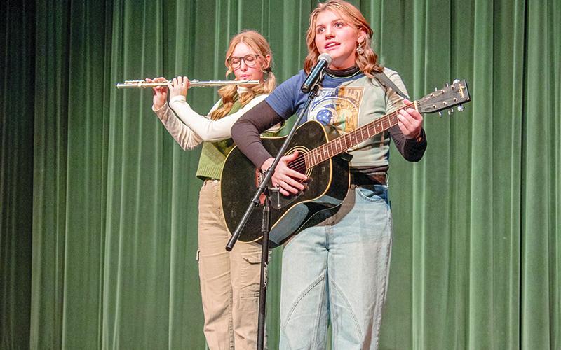Lizzy Wanner and Jo Newell perform their duet in “Left Unsaid” for a school competition in the One-Act Play. SUBMITTED