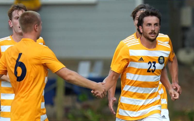 Max Farris (No. 23) and the Truett McConnell men’s soccer team made it to the conference championship game this season. TRUETT MCCONNELL ATHLETICS