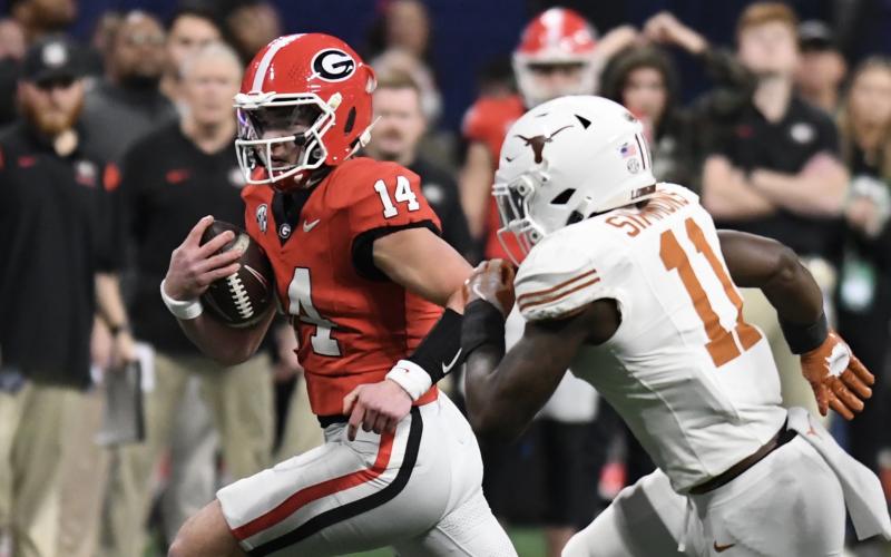 Redshirt sophomore Gunner Stockton, a Rabun County native, was under center for the Bulldogs in the second half Saturday. KEITH BARLOW/Staff