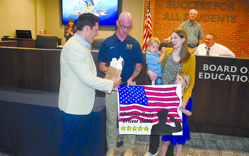 Habersham County School Resource Officer Chad Gable returned from a seven-month deployment with the National Guard in Saudi Arabia. Gable was honored at a board of education meeting for his service in and outside of the county. FILE