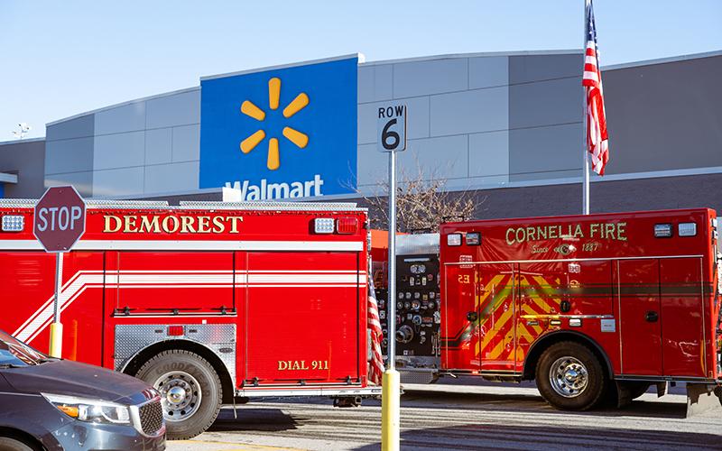 Demorest responds to a mutual aid call at Walmart in Cornelia alongside the Cornelia Fire Department and Habersham County Fire. ZACH TAYLOR/Staff