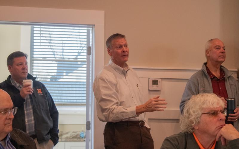 The Torch Legacy Pastor Mike Franklin (center) mentions how the workforce is likely to change over the next four to eight years due to the rise of artificial intelligence (AI). Hannah Caudell/Staff