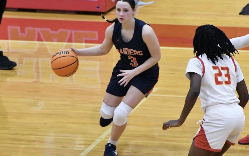 HCHS sophomore Makenzie Gosnell made it rain from deep against Winder-Barrow. She hit five threes en route to a season-high 17 points to lead all-scorers in the contest. LANG STOREY/Staff
