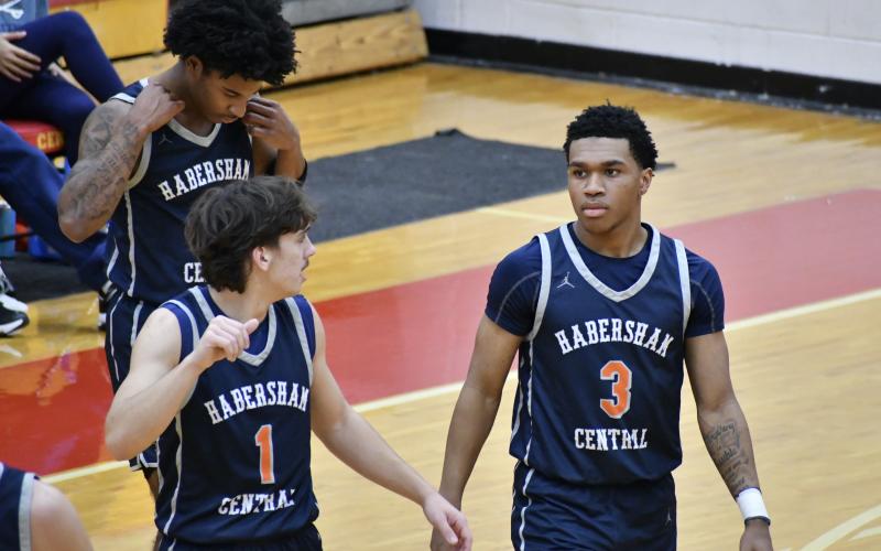 Caden Garrison (left) and Justus Gober have both been key components of a Habersham backcourt that checks-in as one of the best in all of 5A varsity hoops. LANG STOREY/Staff