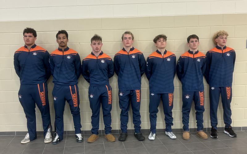 Habersham Central is sending seven wrestlers to the GHSA State Tournament on Feb. 14. They are (from left) Javonte Bowen, Anthony Thomas, Justin Whitney, Jayden Garrison, Eli Thornton, Chase Cook and Christian Saravia. SUBMITTED