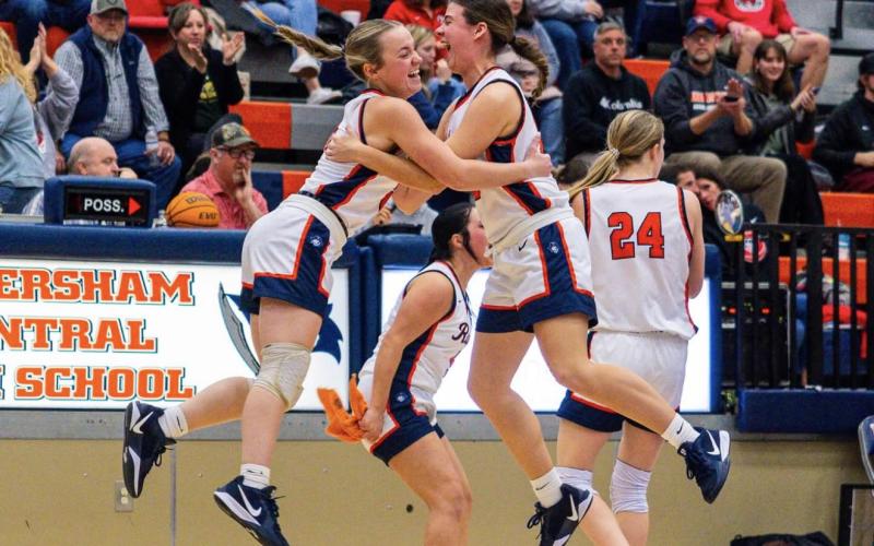 The Lady Raiders - including Jaden Bailes (left) and Katie Roberts - have had plenty to celebrate over the past couple weeks. The team has rattled off five consecutive wins and six of their last seven. MEG LABARBERA/HCHS
