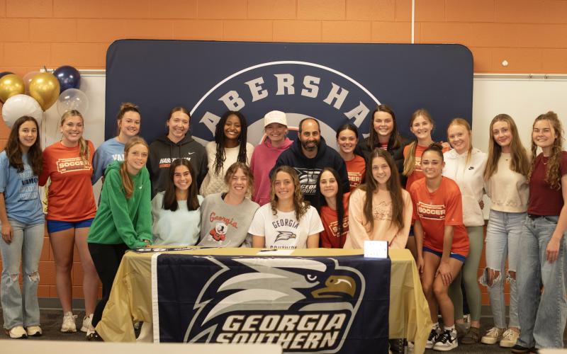The entire Lady Raider soccer team was on hand to show their support for teammate Paisley Cathey, as Cathey further solidified her commitment to Georgia Southern on Tuesday. RAEGAN TURNER/HCHS