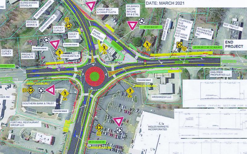 The roundabout at the intersection of Ga. 197 and Ga. 17 near the Clarkesville Ingles is nearing the start of construction, with GDOT scheduling a current let date for Oct. 17 of this year. SUBMITTED