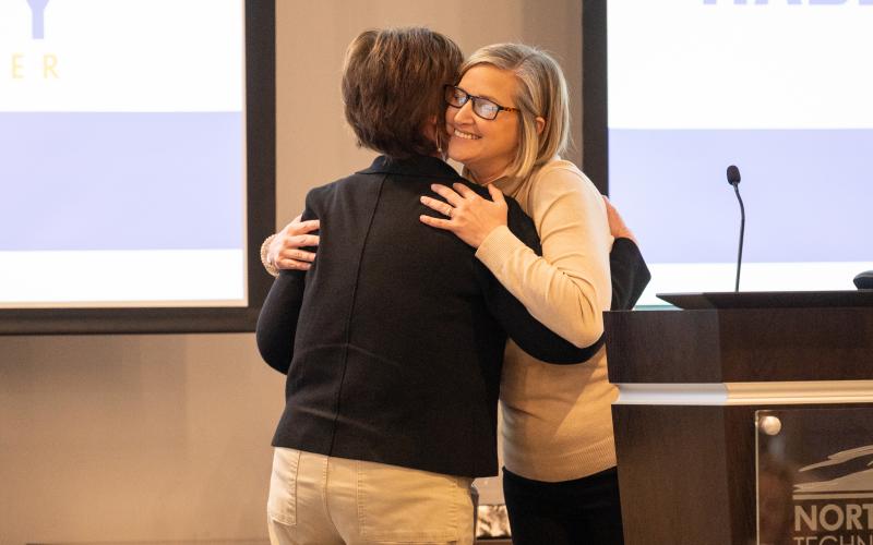 Habersham EMC Human Resources Director Gail Welborn accepts the Live United Award for HEMC from United Way President Candice Holcomb. ZACH TAYLOR/Staff