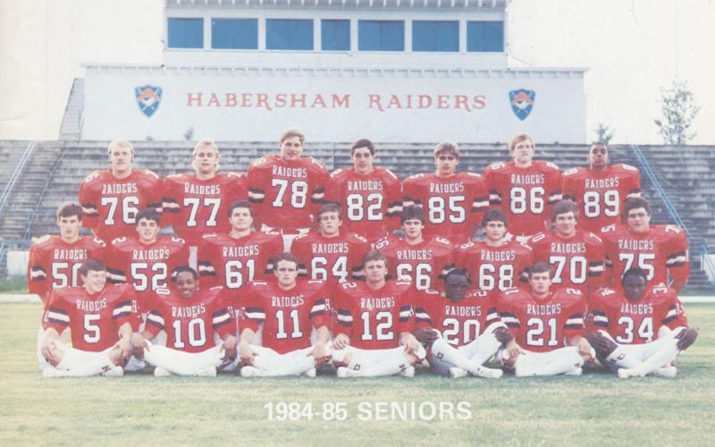 The Habersham football senior class of 1984-85 - including No. 10 Anthony Mayfield - was featured on a program leading up to the Raiders’s season opener against Cedar Shoals. SUBMITTED