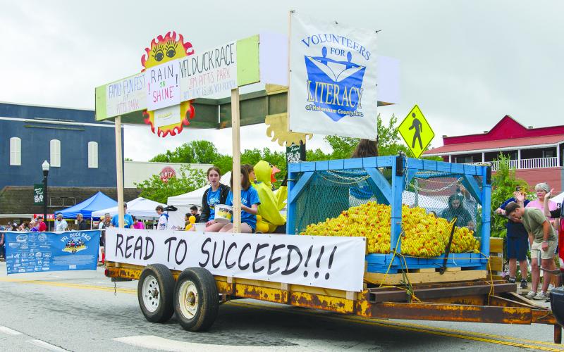 The Mountain Laurel Festival kicks off with the Lion’s Club Parade on Saturday, May 17 with marchers and floats, like last year’s Volunteers for Literacy float escorting thousands of rubber ducks through downtown Clarkesville. File