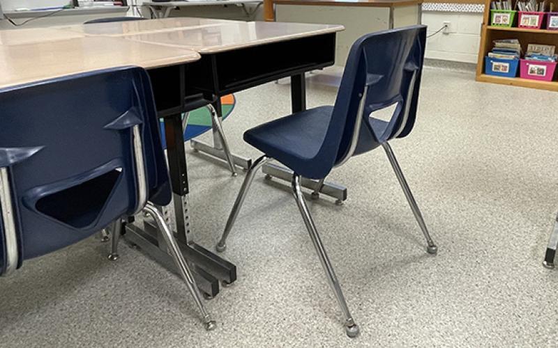 A seat sits empty in one of Level Grove Elementary School’s classrooms, where students are set to return on Aug. 8. The Georgia legislature has passed Senate Bill 123, which aims to combat chronic student absenteeism through more supportive measures. (Hannah Caudell/Staff)