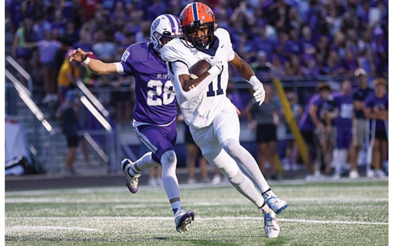 Habersham Central junior wide receiver Jay Feltus (11) scores a touchdown during the football game between Habersham Central and Cherokee Bluff at Bear Stadium on Friday, Sept. 5.  (Landen Todd/Staff)