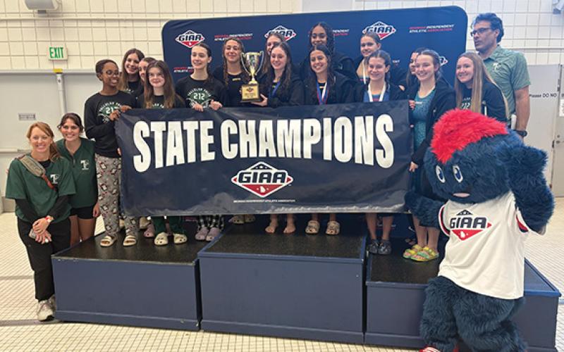 SUBMITTED The Lady Indians girls swim team won its second state title in a row. (Submitted)