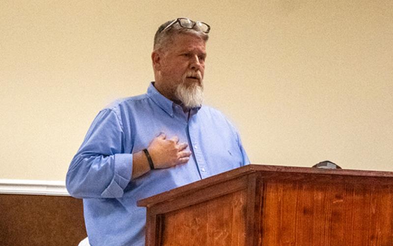 Roger Nixon, vice president of business development at CKH Consulting, spoke before Baldwin’s city council Tuesday to introduce himself as a representative on behalf of the company. (Hannah Caudell/Staff)