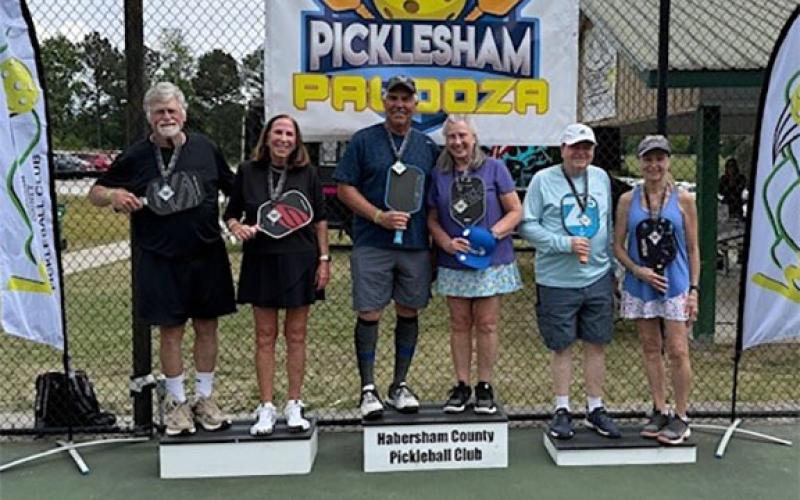 Mixed Doubles winners: Peggy and Alan Kuniansky (silver); Pam and John Tokarz (gold); Paula Sanders-Benenati and Carl Carothers (bronze) all pose during its fourth annual PickleSham Palooza. (Submitted)