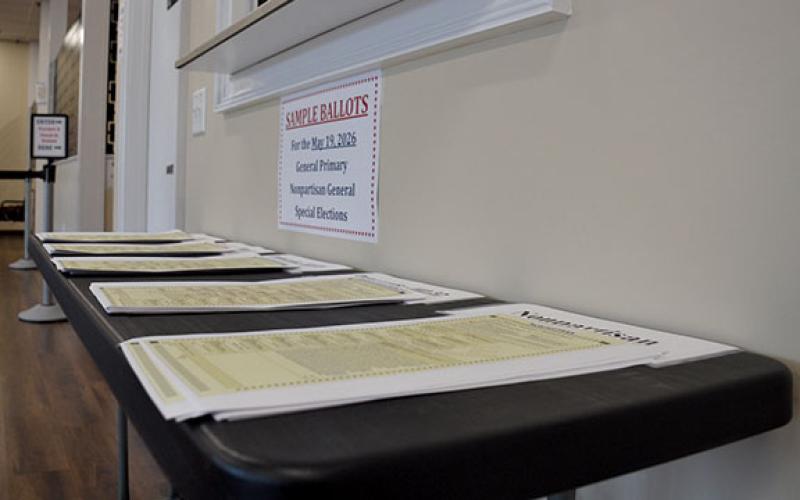 Supervisor of Elections Laurel Ellison advises voters to study sample ballots before entering the voting booth. Sample ballots are available at the elections office, or online at mvp.sos.ga.gov. (Samantha Sinclair/Staff)