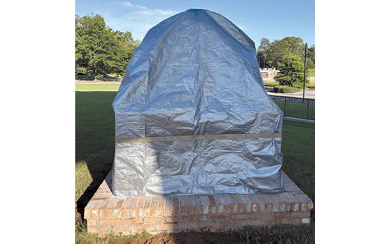 The old courthouse bell waits to be unveiled at the Habersham County Courthouse. It was restored by Ammons Grave Restoration. (Submitted)