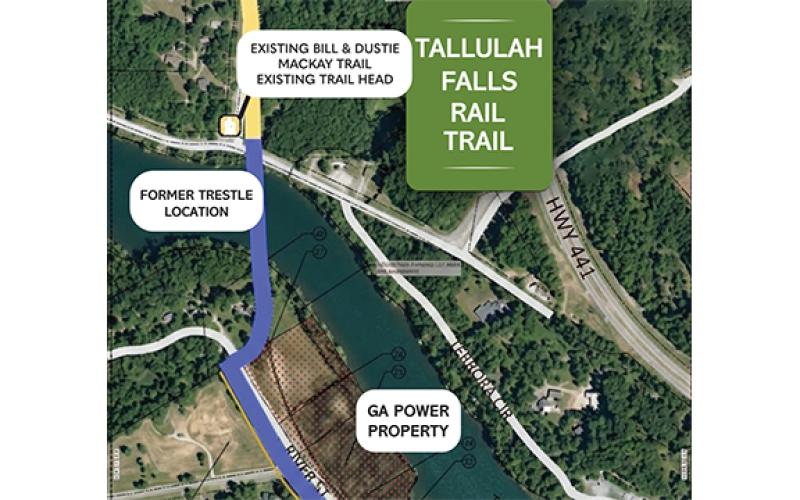 The trail will cross over the existing railroad pylons in Tallulah Falls Lake onto property Demorest is seeking to acquire for a water treatment plant. (Kristen Adkinson/Staff)