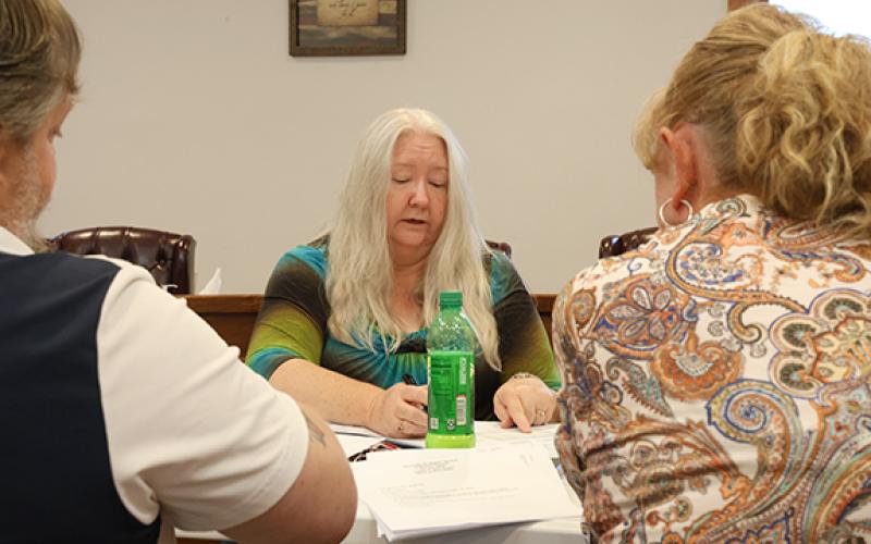 Alto Chief Financial Officer Lisa Turner discusses insurance numbers with council members during the town’s Tuesday night work session. (Hannah Caudell/Staff)