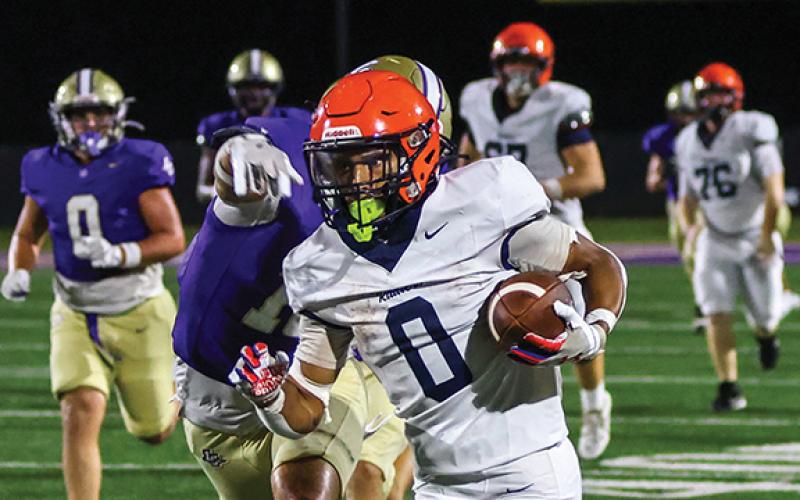 Habersham Central sophomore running back Braiden Shook (0) runs during a football scrimmage between Habersham Central and Lumpkin County at Cottrell Field on Friday, Aug. 7. (Landen Todd/Staff)